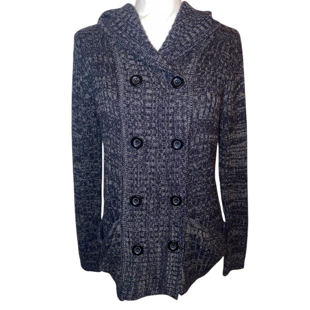 CREAZIONI EFFECI Double Breasted Hooded Sweater Cardigan Black & Gray Size Large